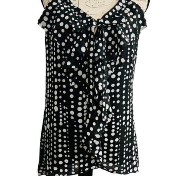 WHITE HOUSE BLACK MARKET Women Polyester Tank Top High Low Hem Polka Dot Lined S - Picture 2 of 11